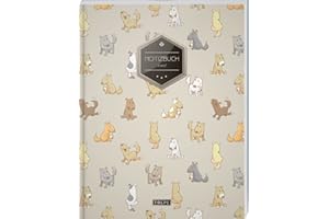 TULPE Liniertes Notizbuch A4 „C083 Verspielte Hunde“ (140+ Seiten, Vintage Softcover, Doppelrand, Seitenzahlen, Register - Dickes Notizheft, Deutschheft, Schreibheft, Schulheft, Tagebuch, Lineatur 27)