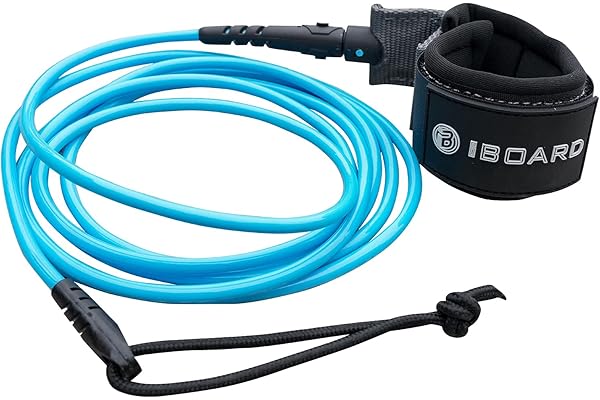 iBOARD Laisse de planche à pagaie, laisse de surf à tour unique pour longboard, paddleboard, planche de surf de 5,5 mm | Corde enroulée de 3 m | Noir et bleu