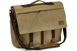 Kasgo Bandolera Hombre Grande, Bolsa Mensajero Hombre Bolso Vintage Lona Encerada Resistente al Agua Maletín para Ordenador Portátil 15,6 pulgadas con Correa Acolchada para el Hombro Caqui