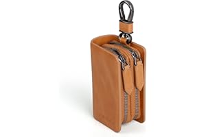 VISOUL Estuches de Llave Coche del Cuero Genuino, Estilo Vendimia Llavero para Cocheen Piel Estuches de Cuero Portátiles para Llaves con Doble Cremallera Bolsa Llaves para Hombres