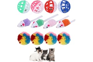 PLUSHCEWT 12 Pcs Cat Mice Toys,Cat Mouse Toys for Indoor Cats,Wee Kitten Mice Rattle,Interactive Cat Toy,Cat Toy Ball with Bell,Cat Pom Poms,Soft Mouse Toys Playing Chewing Teeth Cleaning Realistic Toy (12 Pcs)