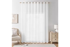Softalker Rideau Voilage 300x240 cm Grande Largeur Blanc Rideaux Salon Moderne Semi-Transparent Voile Rideau à Oeillets Décoration de Fenetre Chambre Enfant Cuisine Dressing Extérieur