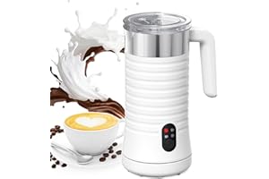 Paris Rhône Milk Frother, 4-in-1 Milk Frother with Stand, Electric Milk Frother and Steamer Hot& Cold Foam Temperature Control, Auto Shut-Off Frother for Coffee Latte, Cappuccino White