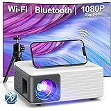 AKIYO Proiettore Portatile WiFi Bluetooth con Treppiede, Mini Proiettore Nativo 720P, 55000 Ore LED Home Video Proiettore, Co