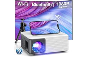 AKIYO Proiettore Portatile Bluetooth WiFi con Treppiede, Mini Proiettore Full HD 1080P Supporto, 55000 Ore LED Home Videoproiettore Compatibile con iOS Android Phone/PC/Tablet/Fire Stick/HDMI