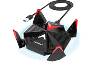 NEWFAST 5400Mbps Chiavetta WiFi per PC Fisso Tri-Band Antenna WiFi USB, Wi-Fi 6E 2.4G/5G/6Ghz USB WiFi 6 con 4 * 5dBi Antenne ad Alto Guadagno, USB3.0, WPA3, Supporta Windows 11/10