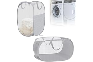 SYLANDA Cesto portabiancheria pieghevole, 75 l, pieghevole, grande cesto portabiancheria in tessuto con rete, pieghevole, con manici per cameretta dei bambini, dormitorio degli studenti (grigio)