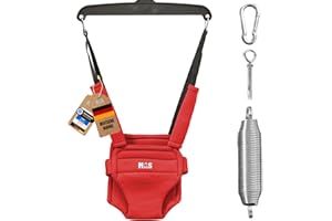 MOAS SHOP® Türhopser Baby: Türschaukel Baby, Baby Hopser, Alter 4-24 Monate, Max Kapazität 13kg, Ergonomischer Sitz mit Gurt, Höhenverstellbar, Türrahmen Schaukel, Stahlanker, Abwischbar | Rot |