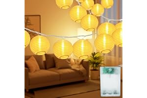 Kimuwote LED Lampion Lichterkette Batterie, 20 LEDs 7M Lampions Lichterkette innen Wetterfest mit Timer, Warmweiß, 2 Modi Lampion Lichterkette für Garten, Balkon, Party