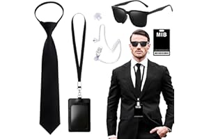 Neuytiky Agente Costume Accessori,Servizio Segreto Costume Set Spy Costume Accessori,Set di Giochi di Ruolo,Kit Cosplay per Guardia Giurata,Con Occhiali Da Sole Neri Tie Earpiece Id Card Holder