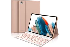 JADEMALL Coque Clavier, Étui Clavier pour Samsung Galaxy Tab A8 10,5 Pouces 2021 X200/X205/X207, Bluetooth Rétroéclairé Clavier[AZERTY Français], Rose