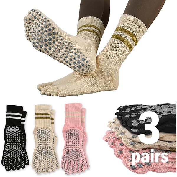 ThreeH Yoga sokken en handschoenen set antislip voor vrouwen yoga dans en pilates met tenen maat 4,5-7, lila, Eén Maat