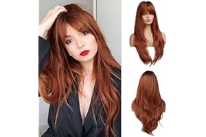 OUFEI Largo Recto Auburn Capas Pelucas De Pelo Sintético Natural Para Las Mujeres Con raíces Oscuras Para el Uso Diario De Fiesta.