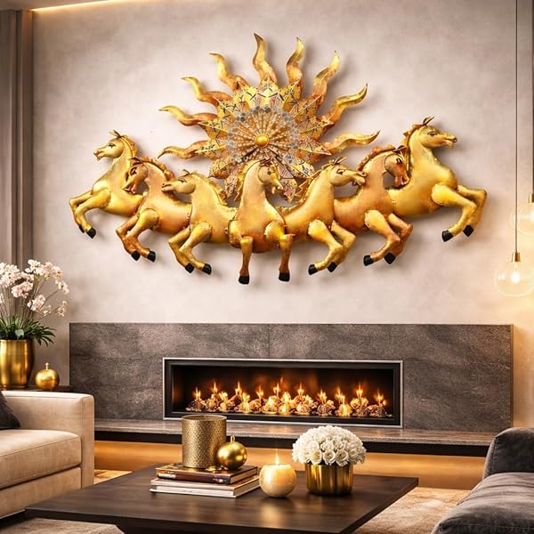 ZXC Metal7 Running Horses with Sun - Metal Wall Decor, with LED