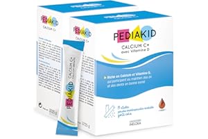 PEDIAKID - Calcium C+ et Vitamine D - Complément Alimentaire Naturel - Couvre 100% des AJR en Calcium - Maintien du capital osseux et dentaire - Goût Cola - Sticks de poudre orodispersible - Lot de 2