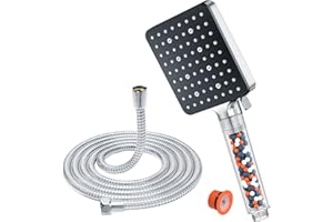 Duschkopf und Schlauch 1,6 m mit Filter – YEAUPE PRO quadratischer Hochdruck-Duschkopf und Schlauch mit 6 Strahlmodi, großer leistungsstarker Durchfluss, Regenduschkopf für Niederdruck und