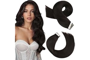 Moresoo Extension Cheveux Naturel Adhesif Brun le Plus Foncé Remy Extension Adhesive Cheveux Naturel Invisible Brun Foncé #2 45 cm 20 Pièces 50g