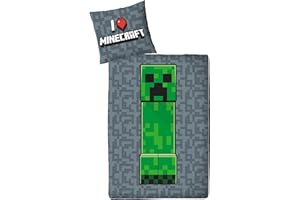 ‎CHARACTER WORLD Bettwäsche 135x200 Flanell, Biber, Minecraft, kuschelig weich für Winter, 1x Kissenbezug 80x80 + Bettbezug 135x200, 100% Baumwolle, Kinderbettwäsche Gaming