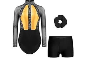 Jhaoyu Kids Girls Long Sleeve Gymnastics Leotards with Athletic Shorts and Hairband Ballet Dance Outfits Biketard