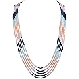Ratnavali Jewels Womens Five Layer Blue Aqua Cream White Crystal Stone Beads Necklace For Women & Girls (Multi Color) Mutli Color