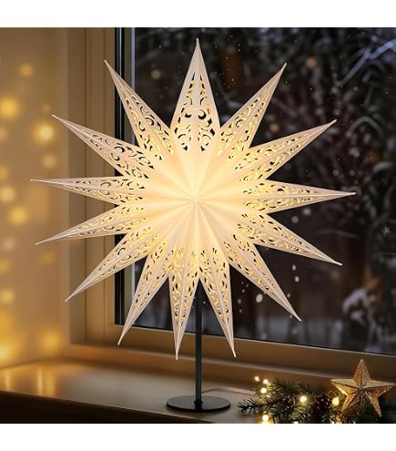 EMOS Papier-Hängelampe Mit Sternmotiv – Weiße Sternlampe Mit E14 Fassung, 60 Cm