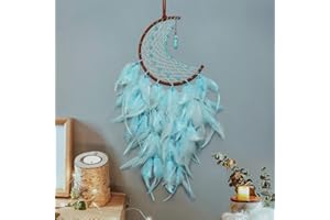 ‎DREMISLAND Dremisland Mond Traumfänger Handgemachte Grün Federn Boho Traumfänger Makramee Wandbehang Türkis Anhänger Ornament Weihnachten Dreamcatcher Wanddekor Craft Geschenk, Kein Licht