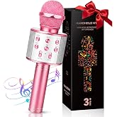 GeschenPark Children's Karaoke Microphone, Gift Girl 3-12 Years Old Wireless Bluetooth Microphone, Toys Girls Wireless Microp