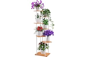 ALTORICO 7 Niveaux Support pour Plantes, 130 cm, Étagère pour Plantes en Métal Bois, Porte Plantes D'intérieur pour Plusieurs Plantes, Support Pot de Fleur le Balcon du Jardin, Salon, Bureau, Blanc