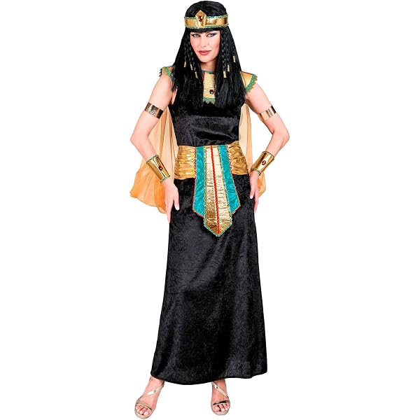 WIDMANN Cleopatra Perücke – Schwarz, Mit Goldenem Kopfband & Kragen, Für Karneval & Mottoparty, Kunsthaar