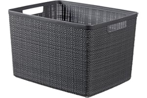 CURVER Panier de Rangement Rectangulaire Jute 20L -Pour Organiser Toute la Maison - Emboîtable, Facile à Transporter - 100% recyclé - 36,2 x 28,2 x 23 cm - Gris