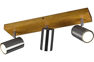 Trio Leuchten Marley 812400307 Spotlight Bar Metal Matt Nickel Wood Exclusive 3X GU10