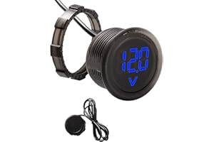 VooGenzek Voltmetro Impermeabile per Auto DC Digitale 5V-100V, LED Display Circolare a Due Fili, con Protezione Anti Connessione, per Moto Barca Camper Caravan, Blu