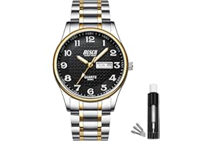 FOWAWU Montre Homme 40 MM Analogique Etanche Affaires Inoxydable Bracelet Acier, avec Date/Jour, Lecture Facile Anti Rayure