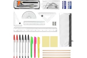 TOPBELIEF Back to School Stationery Set, 25PCS Exam Stationery Set, Mathematical Kit, Protractor and Compass Set, Pencil Case with Stationery Included, Geometry Sets, Complete School Supplies