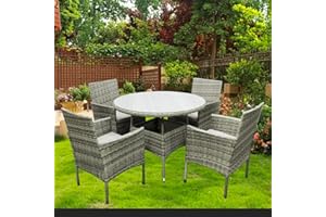 SHINE PLANET 4 Seater Garden Patio Furniture Set Outdoor Rattan Garden Furniture with sponge padded water resistant cushions and Tempered Glass Table good for Garden, Backyard (Mix Grey)
