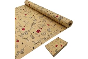 MJNEDY Papier cadeau de Noël pour emballage cadeau : rouleau de papier cadeau kraft imprimé avec motif festif de renne 43 cm x 15 m.