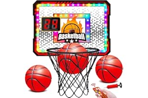 ‎VATOS VATOS Basketballkorb Indoor für Kinder, LED Basketballkörbe mit 6-Farbiger Lichteffekt, Fernbedienung, Anzeigetafel und 3 Bällen, Basketballspiel über der Tür Spielzeug Geschenk für Jungen Kinder 5–12