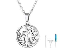 FindChic Personalisierter Memorial Urnen Anhänger Halskette Edelstahl Lebensbaum/Quader/Herz/Sanduhr/Katze Anhänger mit Trichter für Asche/Haare/Öl Charms Anhänger Gedenken für damen Herren