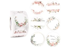 BETESSIN 500 Pz Etichette Adesive Personalizzate 4cm Etichette Adesive Rotonde Fiori Adesivi Regalo Stickers Handmade per Matrimonio Compleanno Ringraziamento Festa DIY