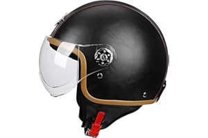 LETIAN Casco Moto In Pelle Retrò Aperto 3/4, Approvato DOT/ECE Con Mezzi Caschi Stile Vintage, Per Casco Jet Scooter Bici Cruiser Chopper Ciclomotore B,XL