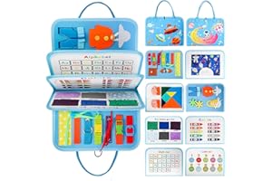 LOYO Busy Board, Montessori Toys for 3 4 5 6 Year Olds, Busy Book for Toddler Travel Toys on Plane Activities, Kid Educational Learning Toys for Girls Boys Gift Blue