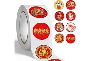 BAYMETY 500Pcs Happy New Year Stickers Chinese Dragon Envolopes Labels Roll Sticker Decorations 2024 for Holidays Candy Chocolate DIY Crafts Gift Bags Lunar Gift Tag Spring Festival Party Favors Supplies