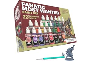 The Army Painter Warpaints Fanatic: Most Wanted Combo Set, 22 x 18 ml Peintures Acryliques incl. Teintes de Peau, Métalliques, Effets, Lavis, Apprêt, 1 Pinceau & 1 Figurine - Peinture D&D & Warhammer.