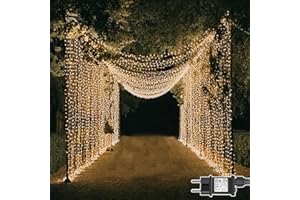 Dekofun Rideau Lumineux 2 Pièces 600 LEDs 6m x 3m, 8 Modes Étanche IP65 Guirlande Lumineuse Rideau Alimenta Secteur pour Décoration Mariage Chambre Soirée Fête Intérieur Extérieur - Blanc Chaud