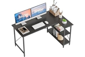Bestier L Shaped Desk Computer Desk with Shelves Small Corner Desk 140CM Reversible Computer Desk Writing Table with Bookshelf for Home Office Small Space
