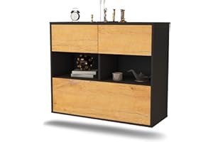 ‎DEKATI Dekati Sideboard Newport News hängend (92x77x35cm) Korpus anthrazit matt - Front Holz-Design Eiche - Push to Open