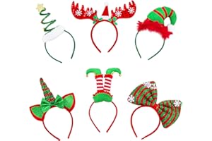 BETESSIN 6Pièces Bandeaux Drôles Noël avec Différents Styles Renne Amusants Sapin de Noël Serre-Tête Costume Cadeaux Cercle Bande Cheveux de Fête Couronne