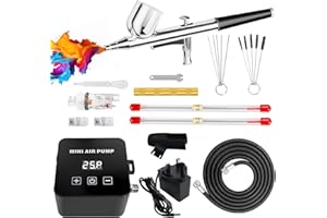 Queltrix Airbrush Kit with Compressor: Precise Digital 15-25PSI Adjustment, Dual-Action Air Brush with 0.2/0.3/0.5mm Nozzles, Applied for Cake Decorating Model Painting Cosmetic Nail Art