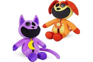 Atuoxing 2 Piezas Peluche Smiling Critters, Peluche de Cat Nap para Niños, Smiling Critters Catnap Peluches Dogday Regalos para Fanáticos (Morado + Amarillo)