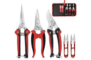 Chilymes Garden Secateurs, 5PCS Pruning Shears Set, Stainless Steel Sharp Blade, Professional Gardening Pruning Hand Tools Scissors Kit with Storage Bag